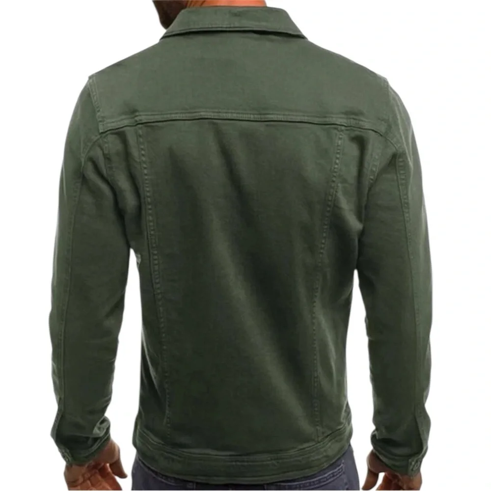 Longbida Casual Classic army green Denim cotton blend slim-fit Trucker Jacket